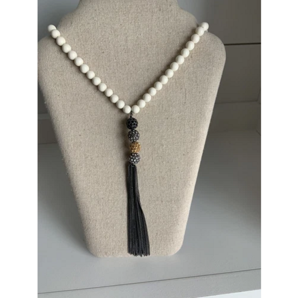 Stella & Dot Revival Tassel Beads Long Necklace in White - Picture 6 of 6